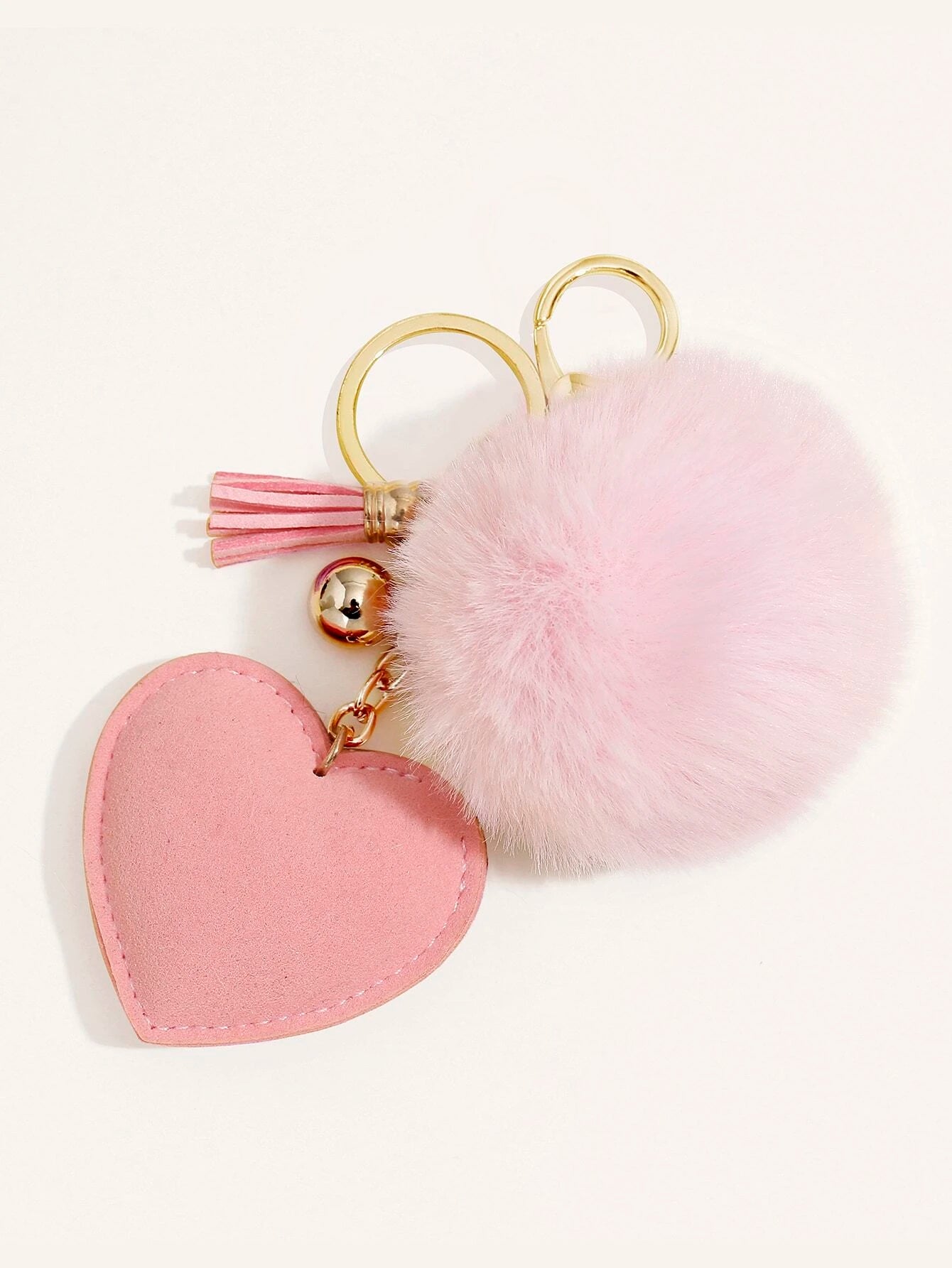 Pom Pom Charm & Rhinestone Heart Keychain